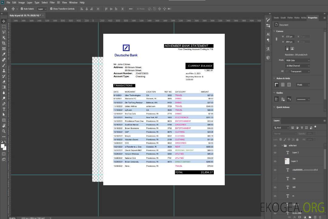 Modèle de relevé bancaire allemand Deutsche facile à remplir au format Excel et PDF template